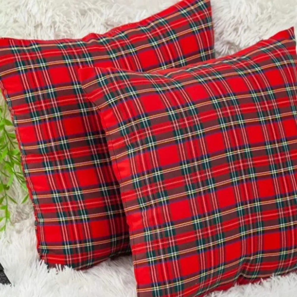 Plaid Holiday Throw Pillow Cover Set - Red and Green TARTAN PLAID 18x18